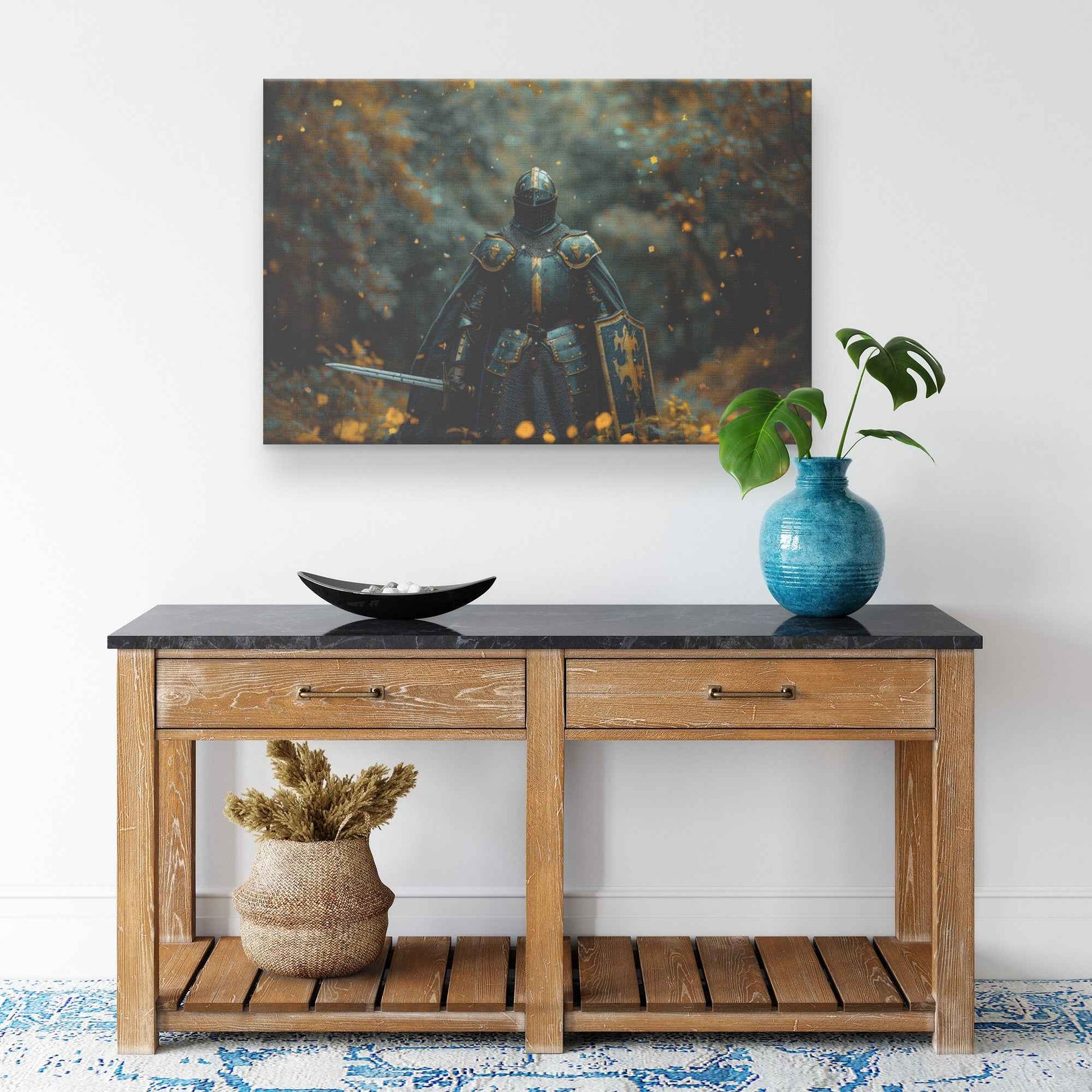 Strength in Faith Knight with the Whole Armor of God   Christian Canvas Wall Art Decor