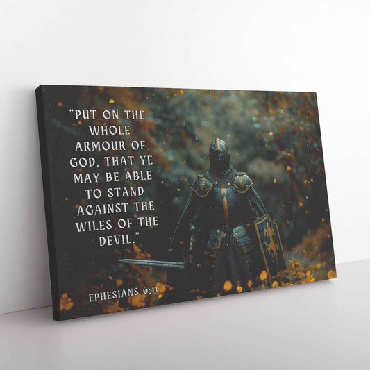 Strength in Faith Knight with the Whole Armor of God   Ephesians 611 Christian Canvas Wall Art Decor