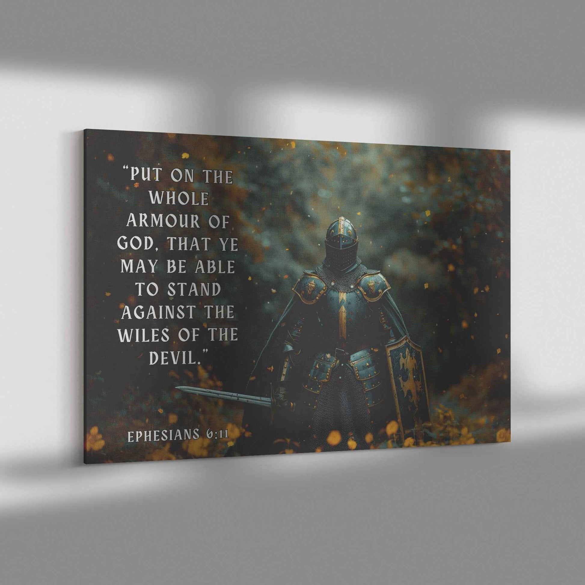 Strength in Faith Knight with the Whole Armor of God   Ephesians 611 Christian Canvas Wall Art Decor