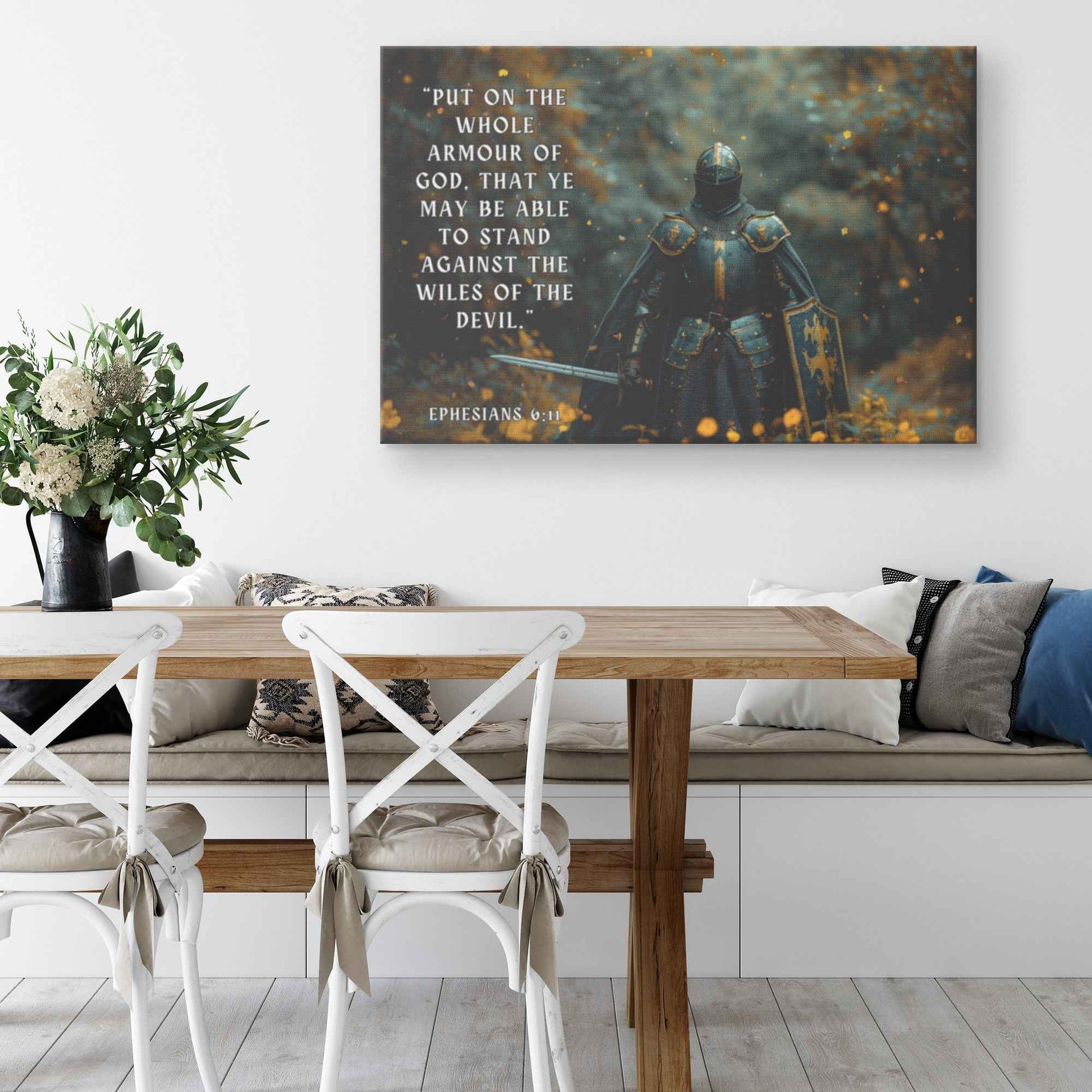 Strength in Faith Knight with the Whole Armor of God   Ephesians 611 Christian Canvas Wall Art Decor