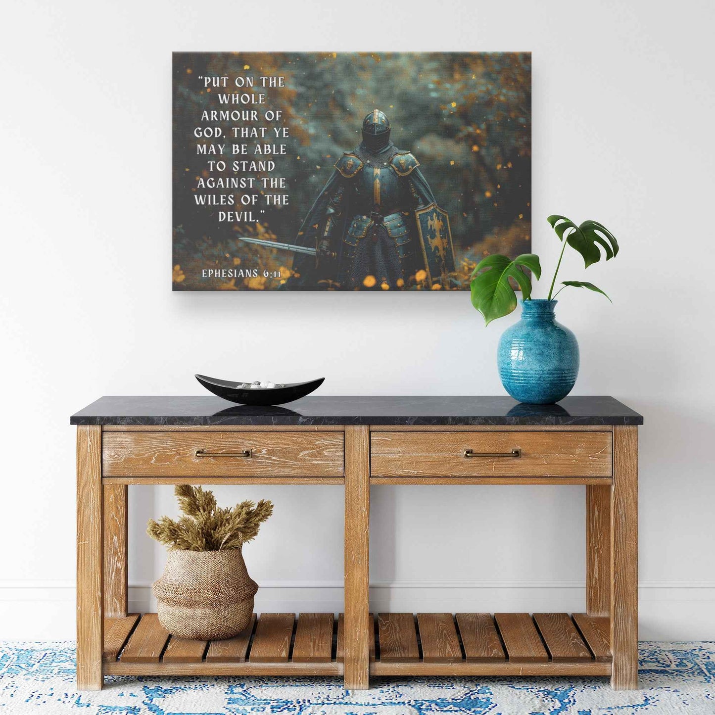 Strength in Faith Knight with the Whole Armor of God   Ephesians 611 Christian Canvas Wall Art Decor