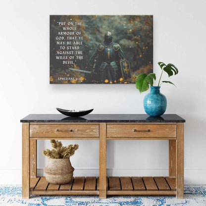 Strength in Faith Knight with the Whole Armor of God   Ephesians 611 Christian Canvas Wall Art Decor