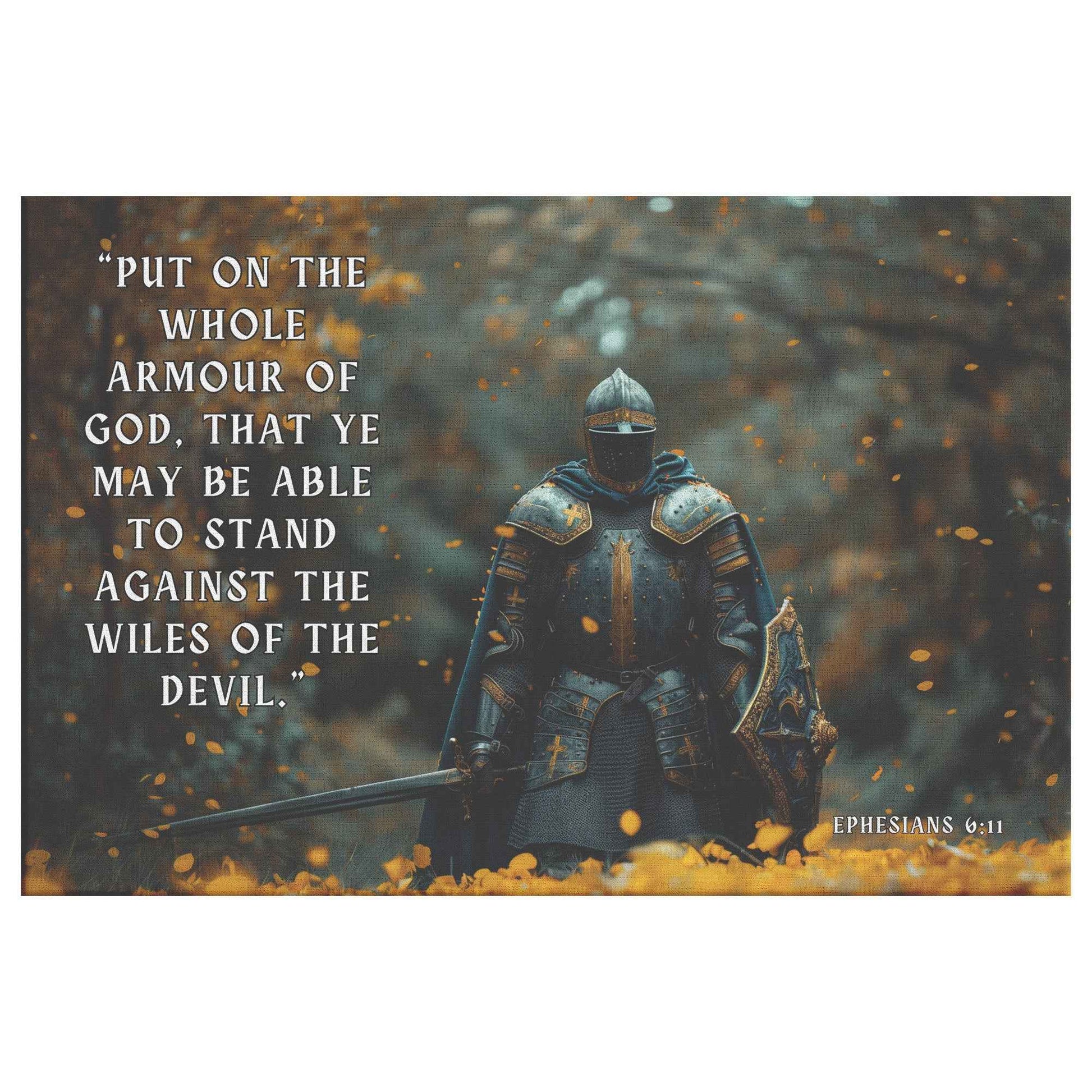 Strength in Faith Knight with the Whole Armor of God   Ephesians 611 Christian Canvas Wall Art Decor