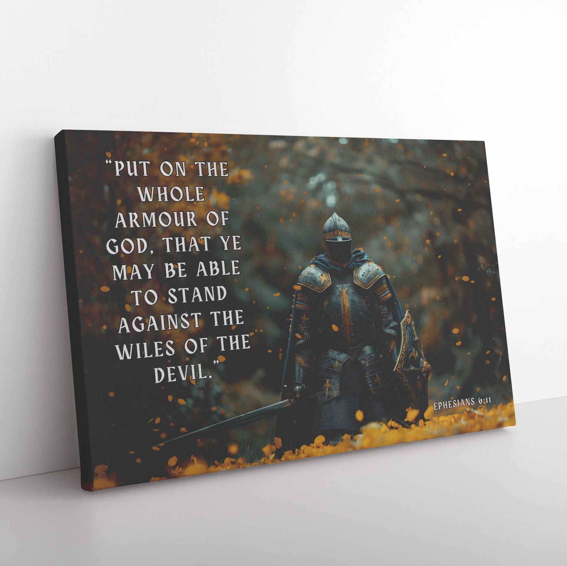 Strength in Faith Knight with the Whole Armor of God   Ephesians 611 Christian Canvas Wall Art Decor