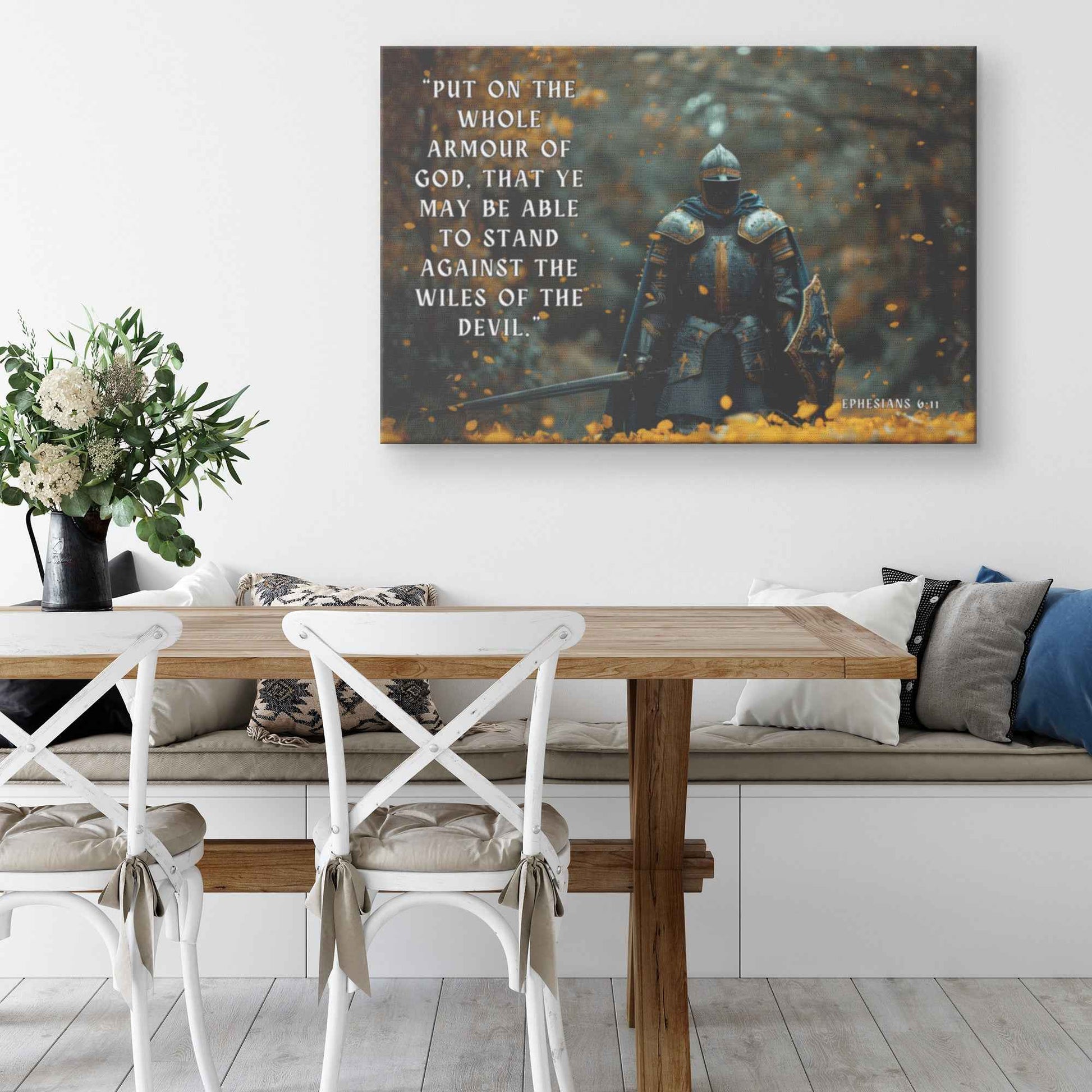 Strength in Faith Knight with the Whole Armor of God   Ephesians 611 Christian Canvas Wall Art Decor