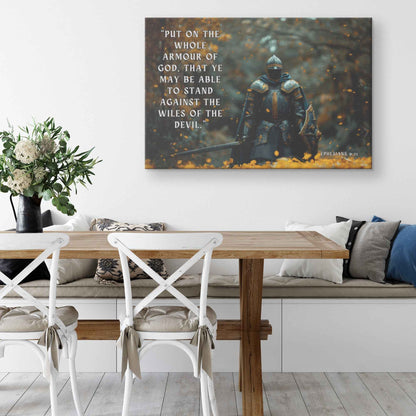 Strength in Faith Knight with the Whole Armor of God   Ephesians 611 Christian Canvas Wall Art Decor