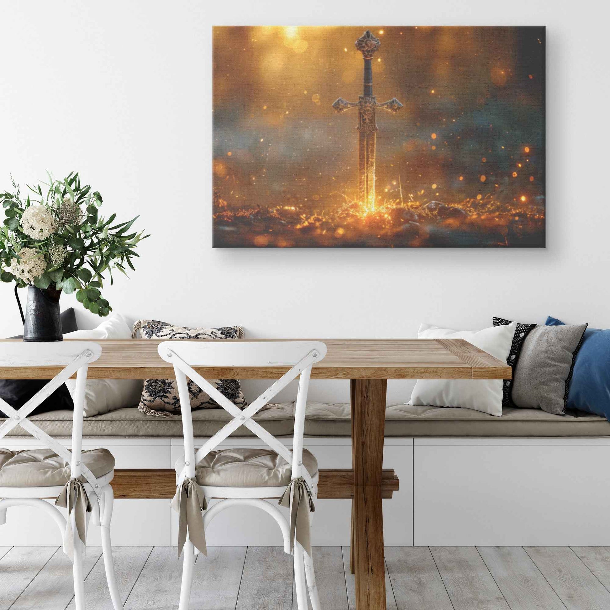 Sword of Faith Piercing Through Darkness Divine Power and Strength   Christian Canvas Wall Art Decor