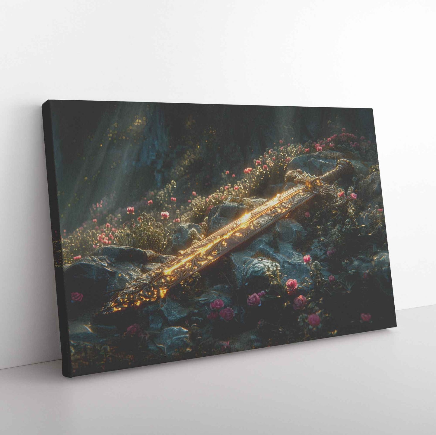 Sword of Righteousness Divine Light on the Path Amidst Blossoms and Greenery   Christian Canvas Wall Art Decor