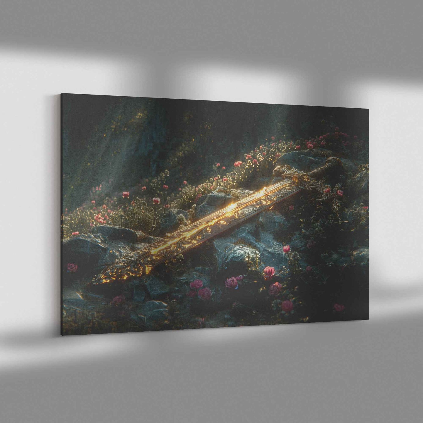 Sword of Righteousness Divine Light on the Path Amidst Blossoms and Greenery   Christian Canvas Wall Art Decor