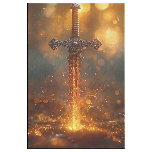 Sword of Righteousness Illuminated Blade of Faith and Power   Christian Canvas Wall Art Decor