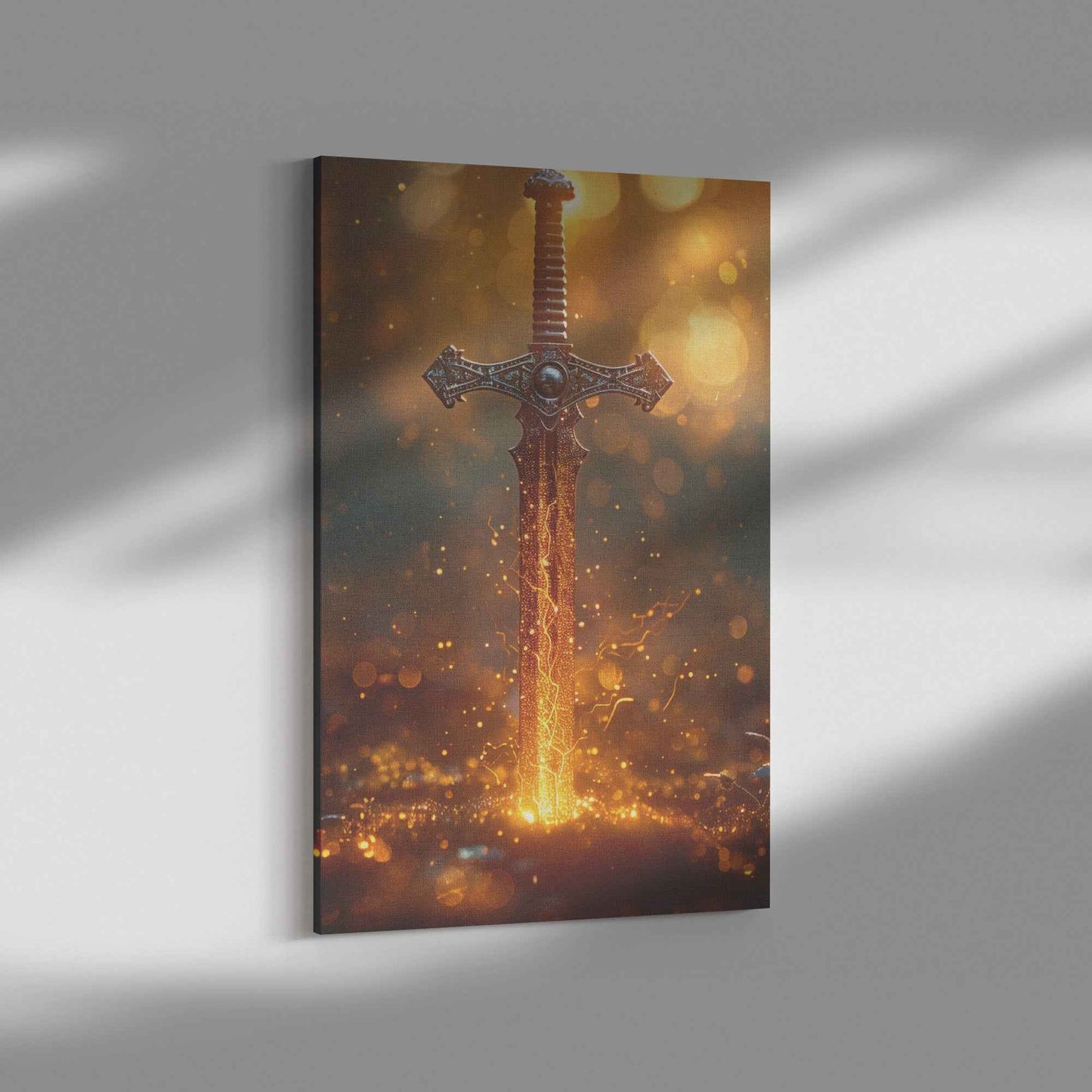 Sword of Righteousness Illuminated Blade of Faith and Power   Christian Canvas Wall Art Decor