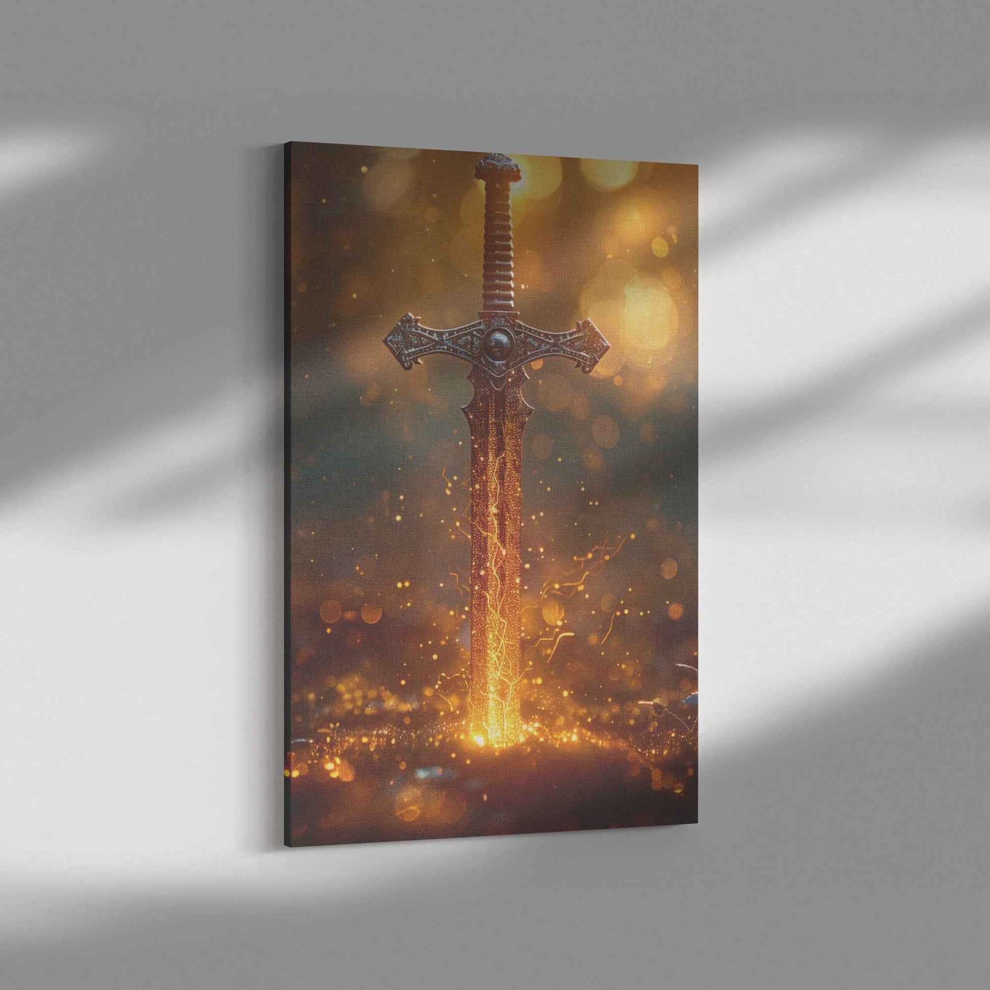 Sword of Righteousness Illuminated Blade of Faith and Power   Christian Canvas Wall Art Decor