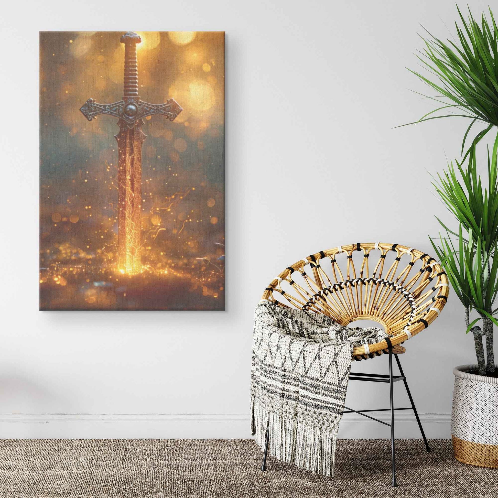 Sword of Righteousness Illuminated Blade of Faith and Power   Christian Canvas Wall Art Decor