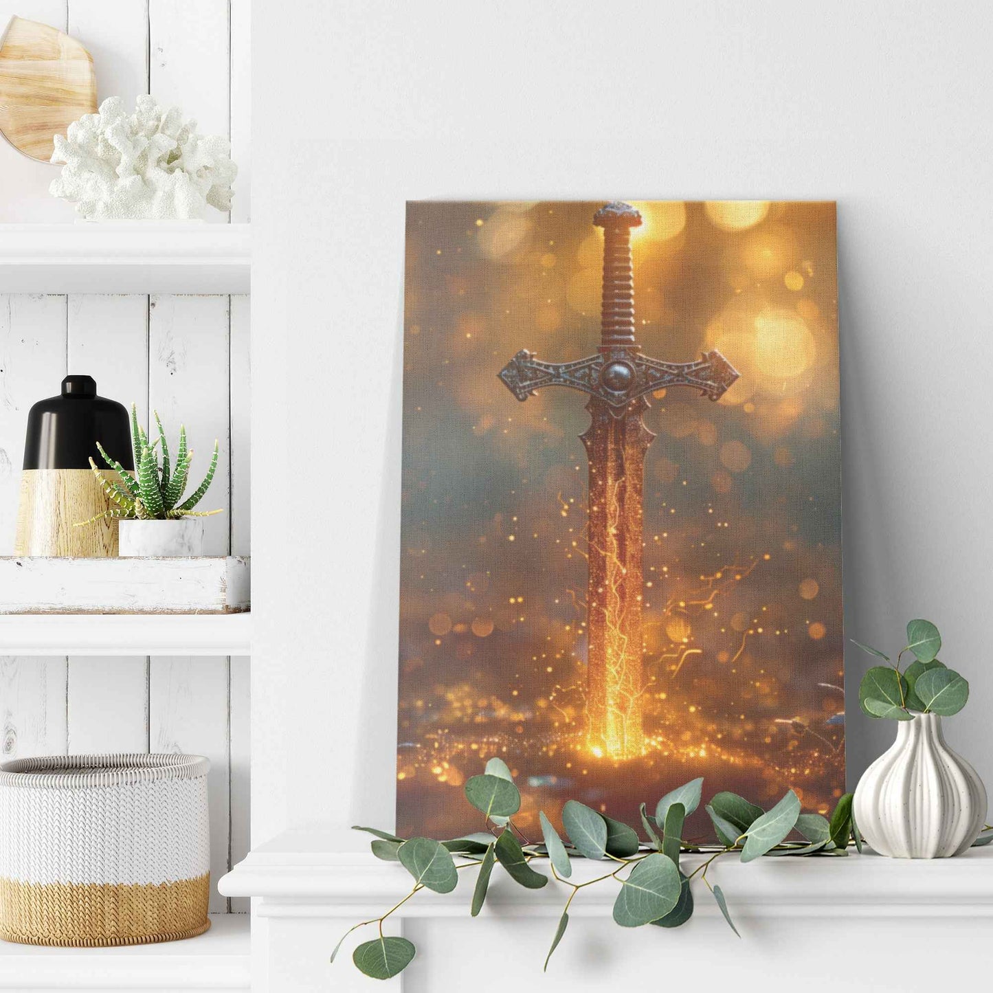 Sword of Righteousness Illuminated Blade of Faith and Power   Christian Canvas Wall Art Decor