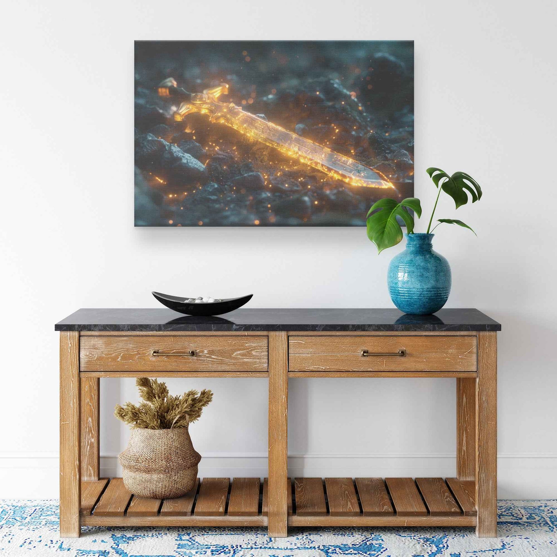 Sword of Truth Radiating Divine Strength and Glory   Christian Canvas Wall Art Decor