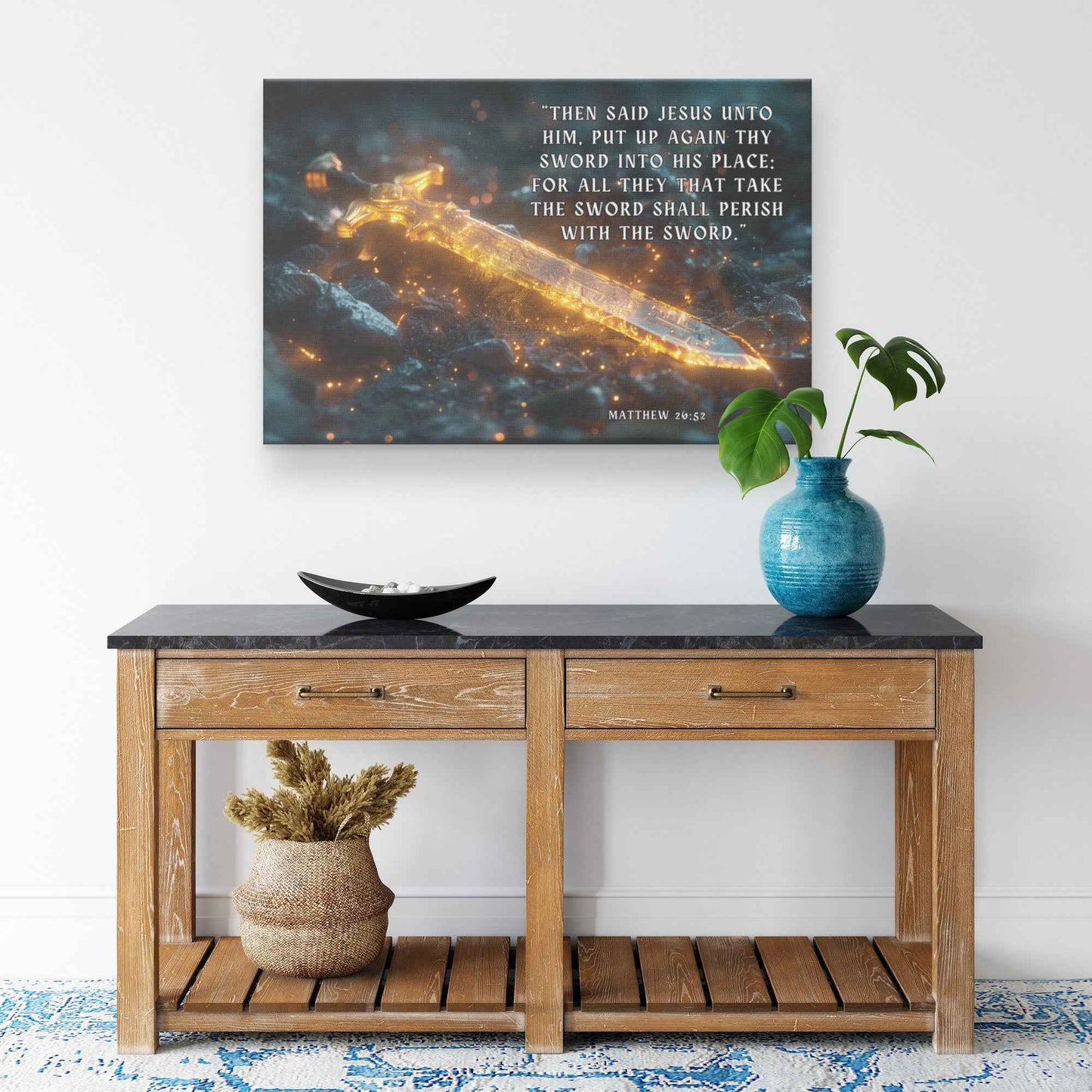 Sword of Truth Radiating Divine Strength and Glory Matthew 2652   Christian Canvas Wall Art Decor