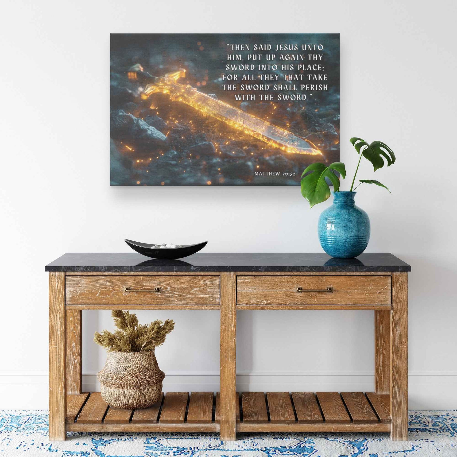 Sword of Truth Radiating Divine Strength and Glory Matthew 2652   Christian Canvas Wall Art Decor
