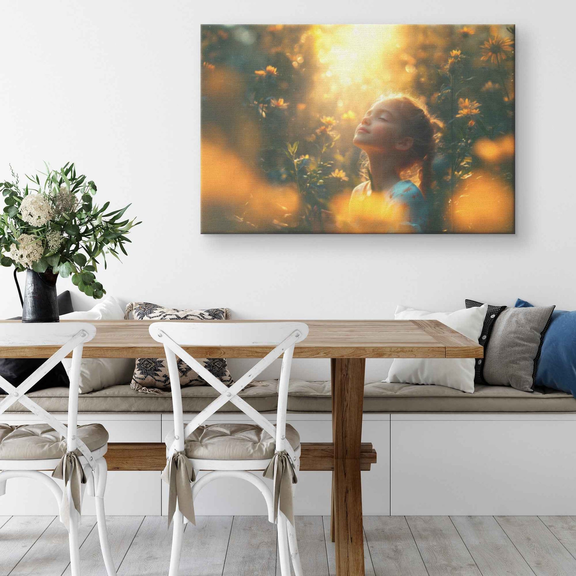 Whispers of Nature Young Girl in Blooming Flowers  Enchanting Christian Canvas Wall Art Decor