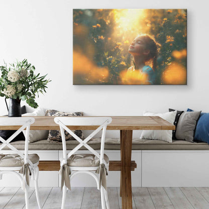 Whispers of Nature Young Girl in Blooming Flowers  Enchanting Christian Canvas Wall Art Decor