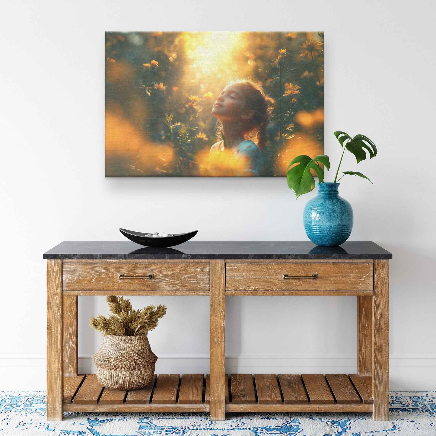 Whispers of Nature Young Girl in Blooming Flowers  Enchanting Christian Canvas Wall Art Decor