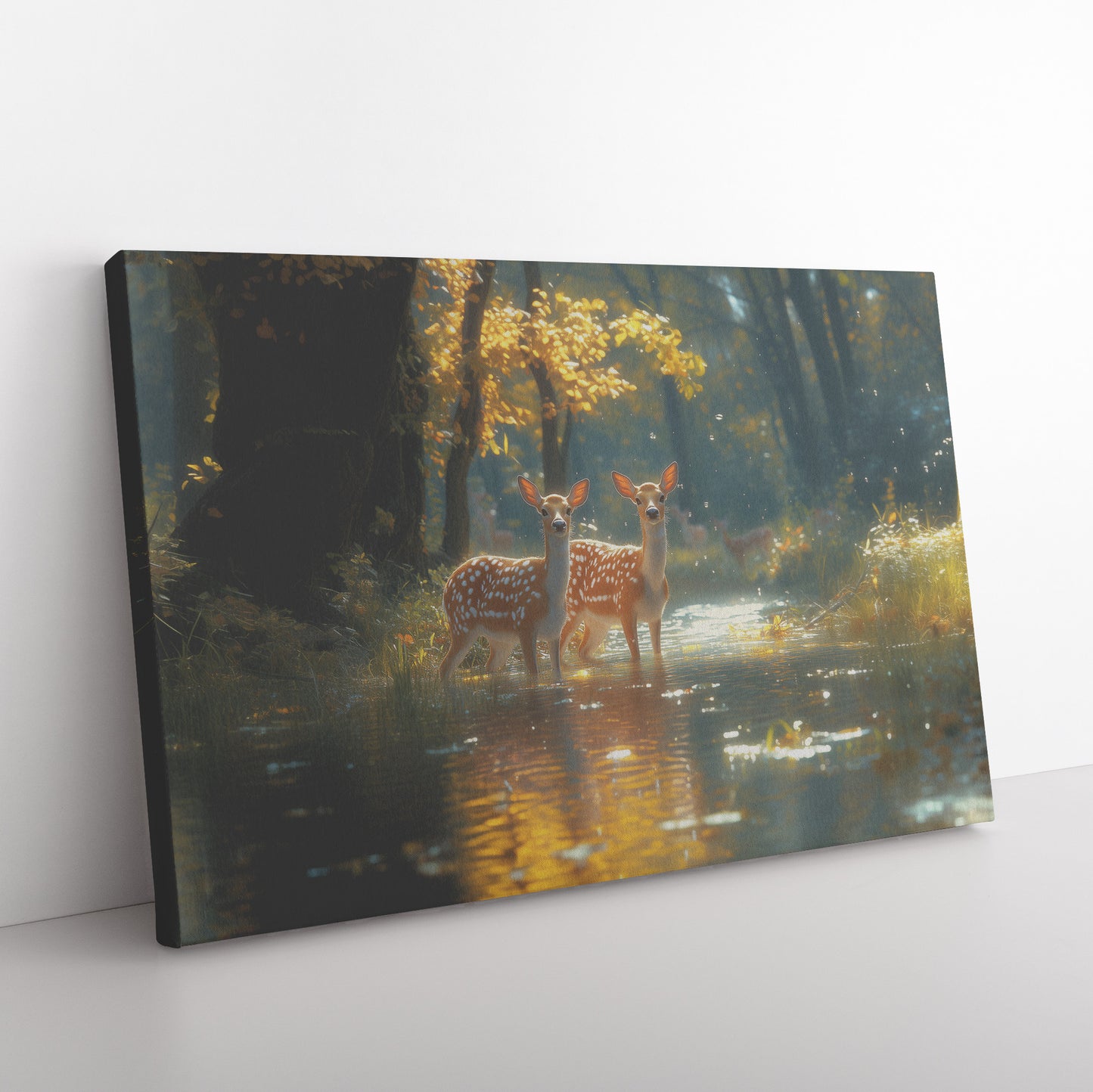 White-Tailed Deer Standing in Autumn Forest Stream with Vibrant Fall Foliage  Nature Wildlife Art for Home Living Room Cabin or Office  Canvas Wall Art Decor - Awakening Righteousness