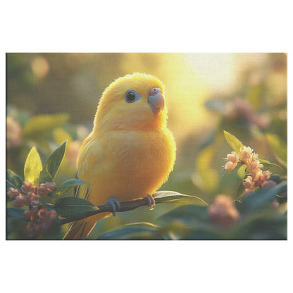 Yellow Parrot Perched on Apple Tree Branch in Spring   Christian Canvas Wall Art Decor - Awakening Righteousness