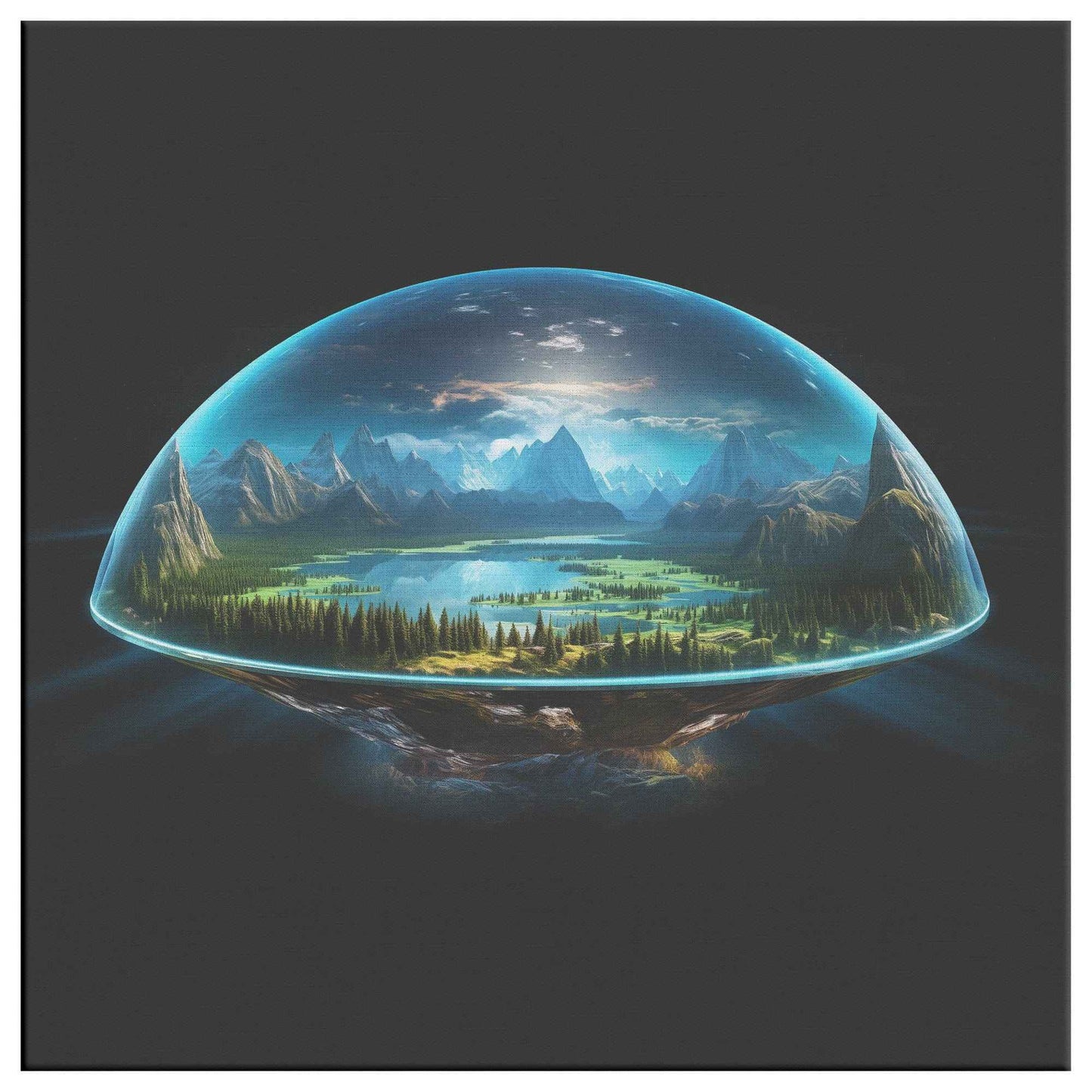 Biblical Flat Earth With Firmament Dome Christian Square Canvas Art Piece