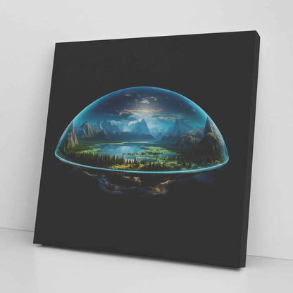 Biblical Flat Earth With Firmament Dome Christian Square Canvas Art Piece