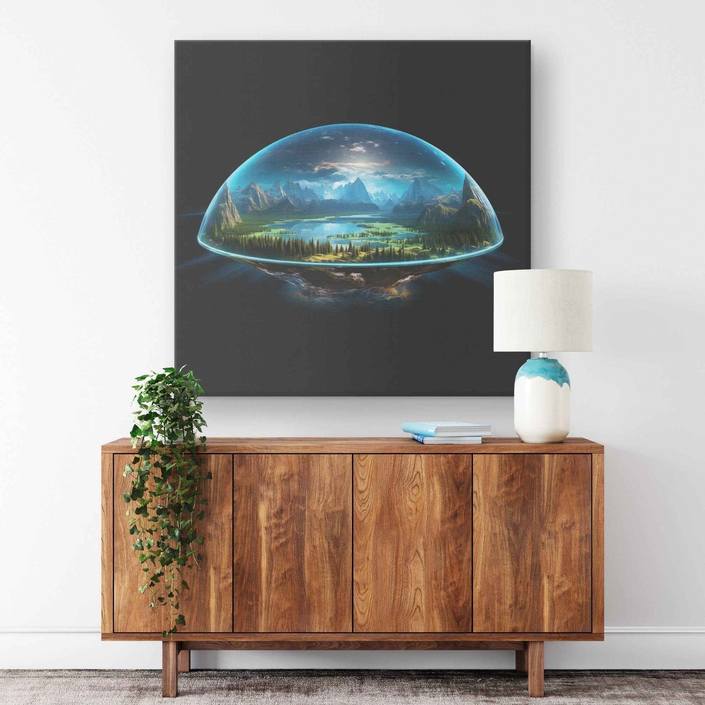 Biblical Flat Earth With Firmament Dome Christian Square Canvas Art Piece