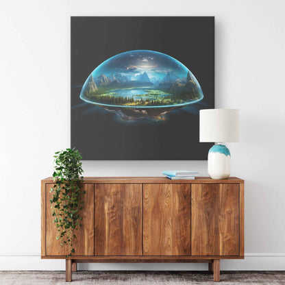 Biblical Flat Earth With Firmament Dome Christian Square Canvas Art Piece