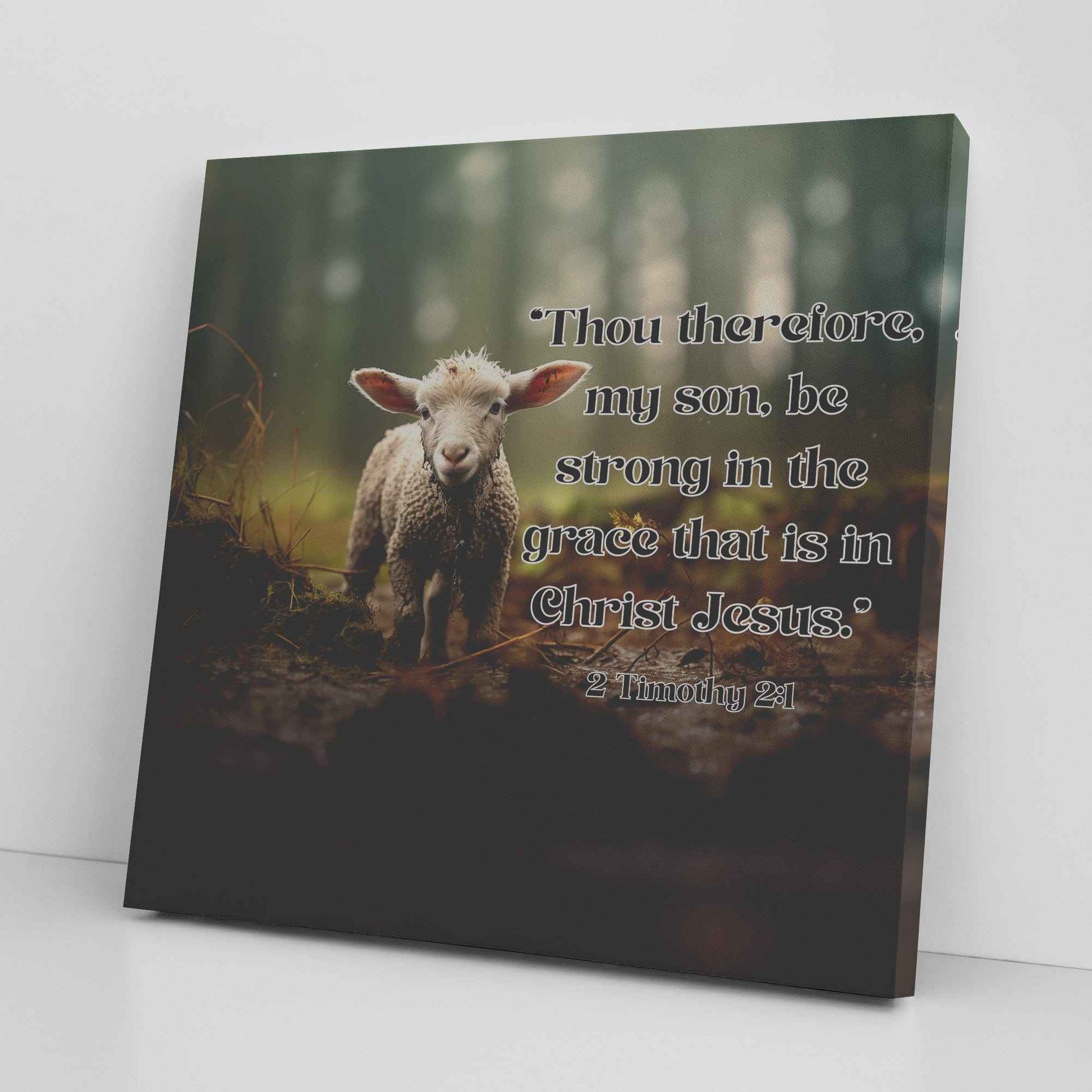 Lamb In The Forest 2 Timothy 2:1 Square Canvas Wall Art