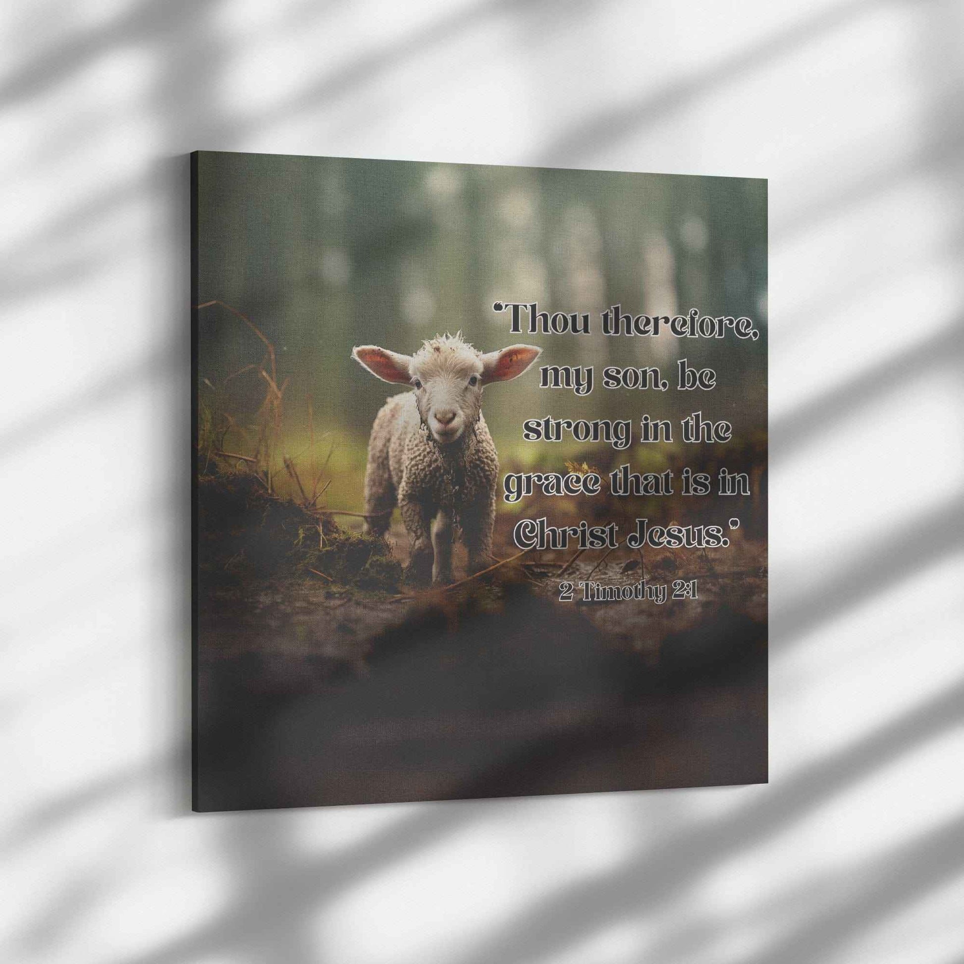 Lamb In The Forest 2 Timothy 2:1 Square Canvas Wall Art