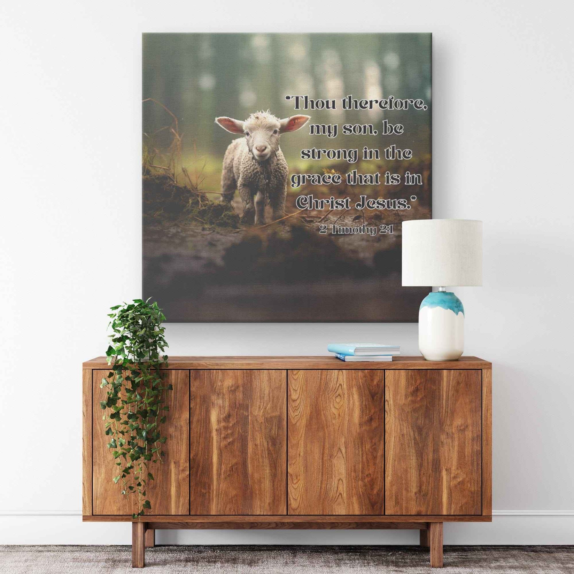Lamb In The Forest 2 Timothy 2:1 Square Canvas Wall Art