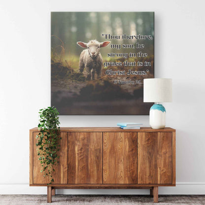 Lamb In The Forest 2 Timothy 2:1 Square Canvas Wall Art