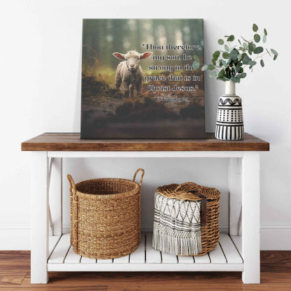 Lamb In The Forest 2 Timothy 2:1 Square Canvas Wall Art