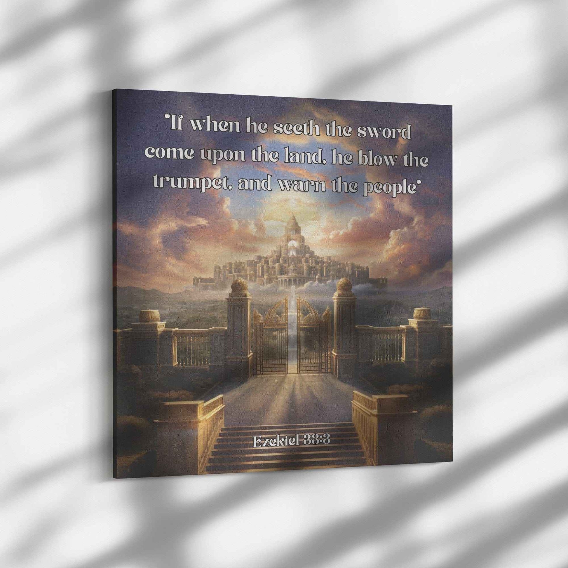 Sounding the Trumpet Christian Square Canvas Wall Art Scripture Ezekiel 33:3