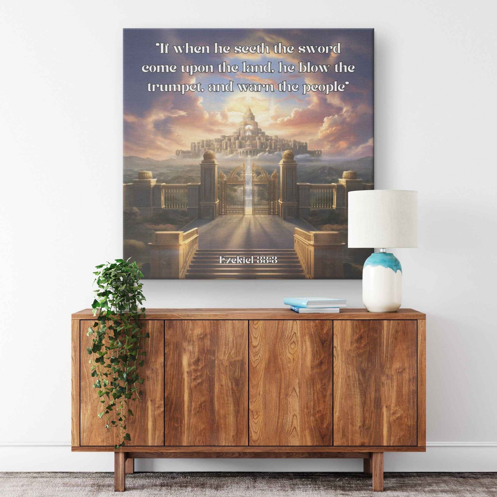 Sounding the Trumpet Christian Square Canvas Wall Art Scripture Ezekiel 33:3