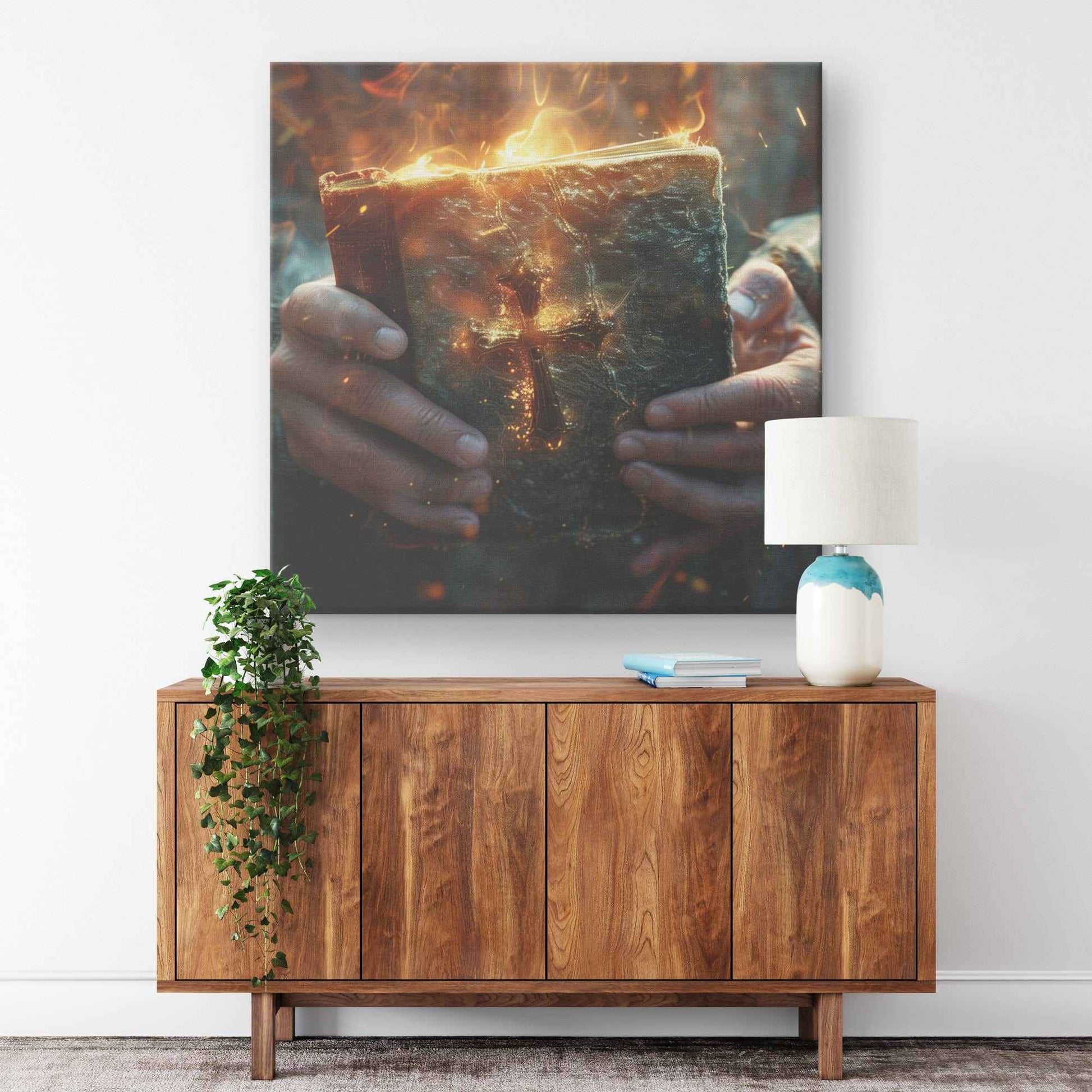 True Christian Grasping Bible with Trust & Faith Square Canvas