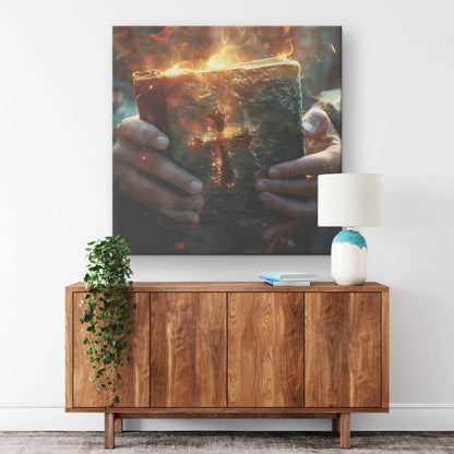 True Christian Grasping Bible with Trust & Faith Square Canvas
