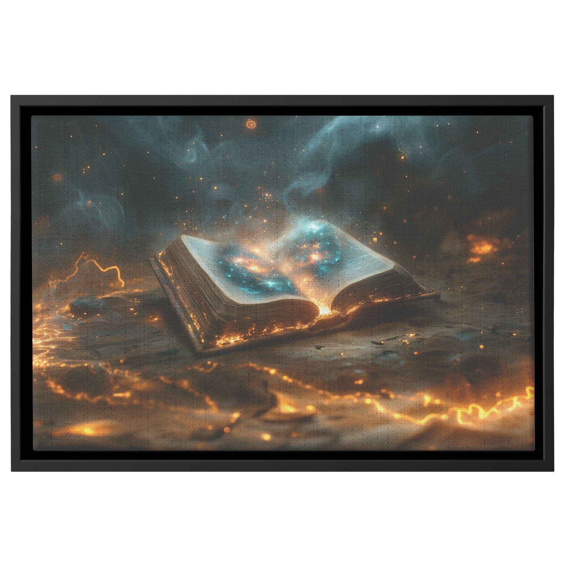 Open Glowing Bible with God's Cosmos Creation  Framed Gloss Art Picture for Spiritual Decor