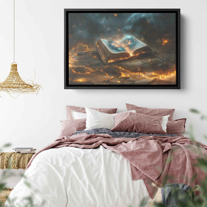Open Glowing Bible with God's Cosmos Creation  Framed Gloss Art Picture for Spiritual Decor