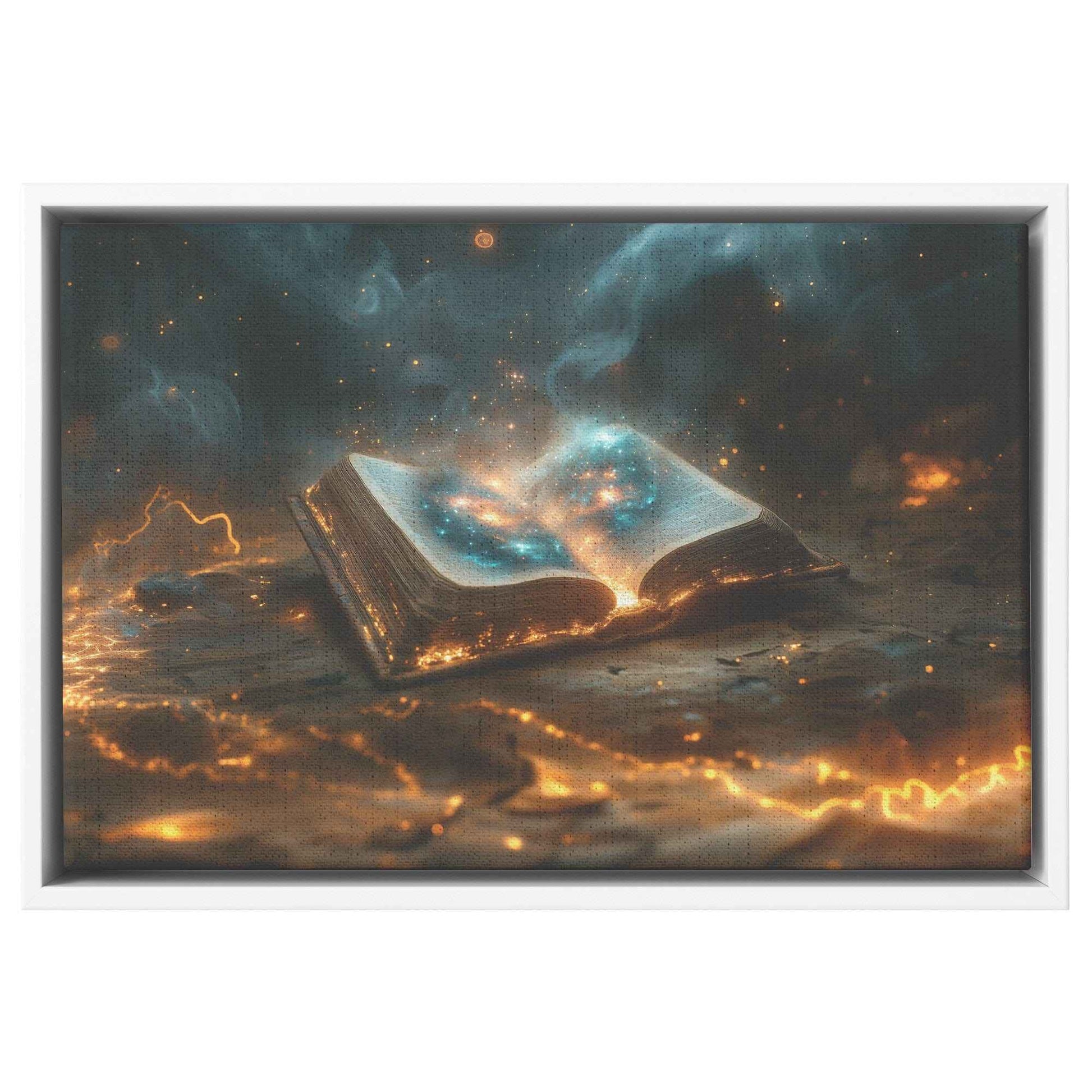 Open Glowing Bible with God's Cosmos Creation  Framed Gloss Art Picture for Spiritual Decor