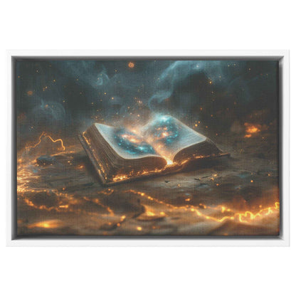 Open Glowing Bible with God's Cosmos Creation  Framed Gloss Art Picture for Spiritual Decor
