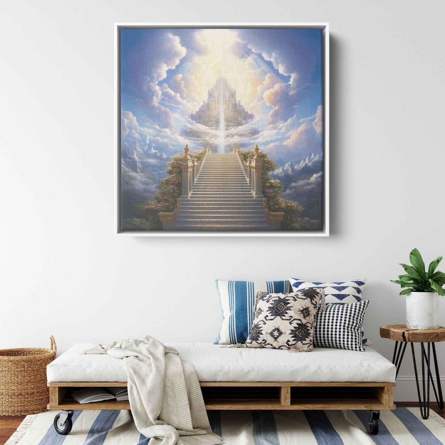 Stairway To The Kingdom Of Heaven Square Canvas Wall Art With Frame