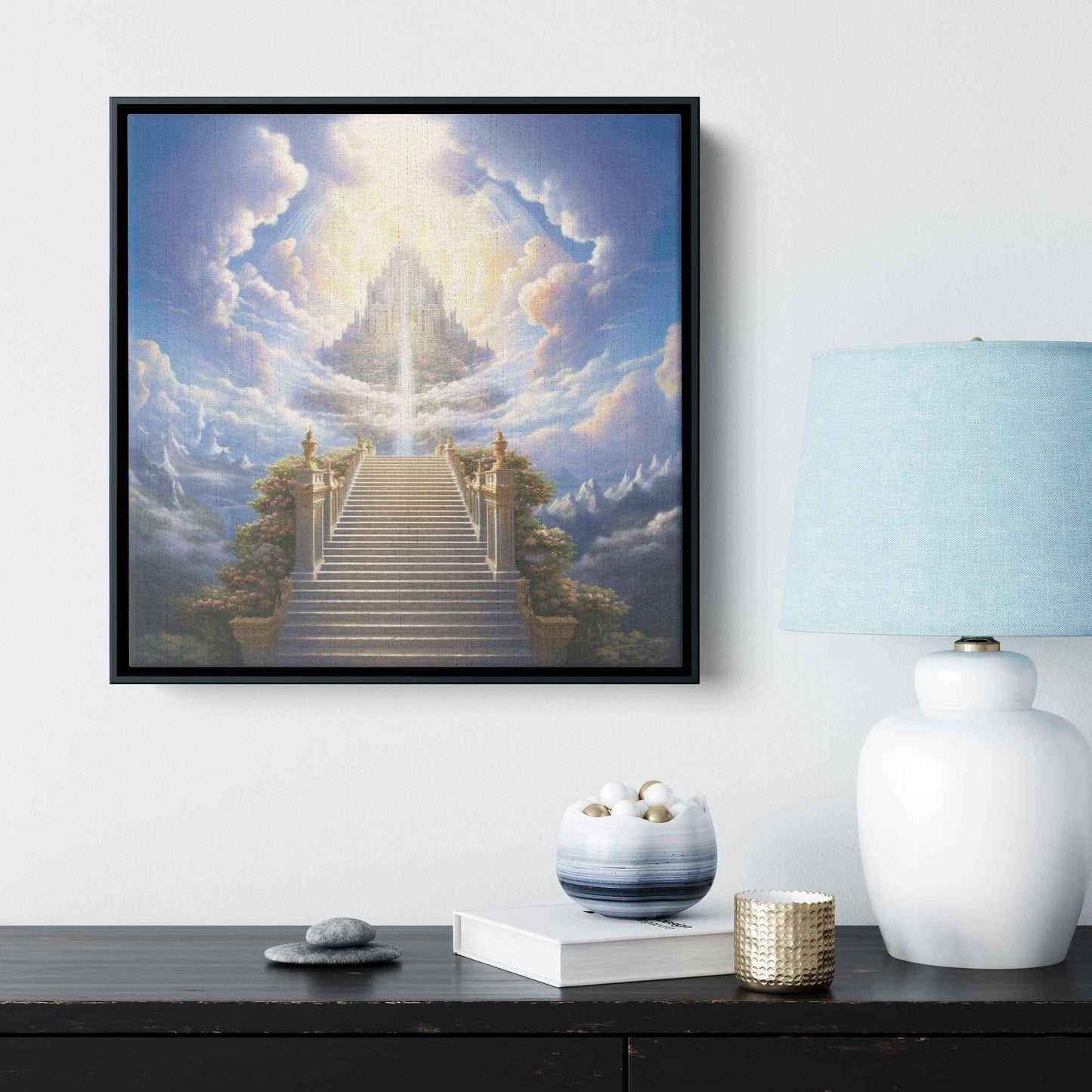 Stairway To The Kingdom Of Heaven Square Canvas Wall Art With Frame