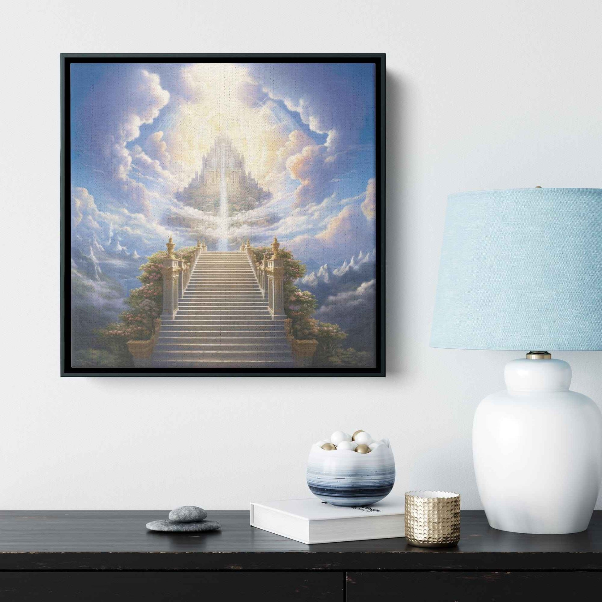 Stairway To The Kingdom Of Heaven Square Canvas Wall Art With Frame
