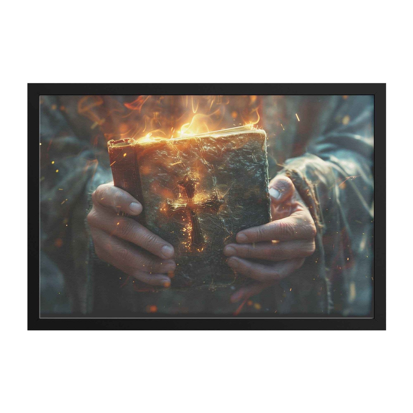 Christian Grasping Bible With Trust & Faith Framed Semi Gloss Art Print