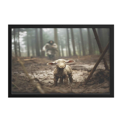 Jesus Runs Towards A Lost Lamb In The Forest Wall Art Print With Frame