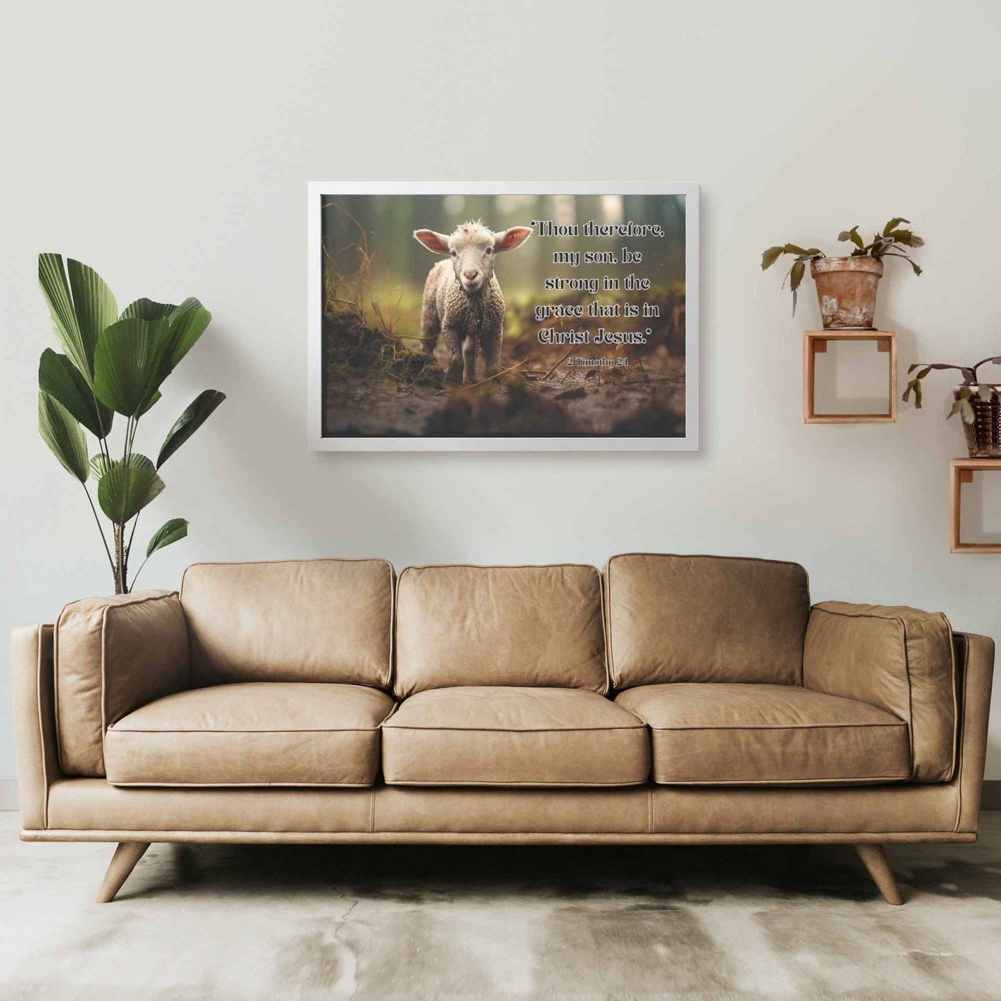 Lamb In Forest Framed Wall Art Print 2 Timothy 2:1