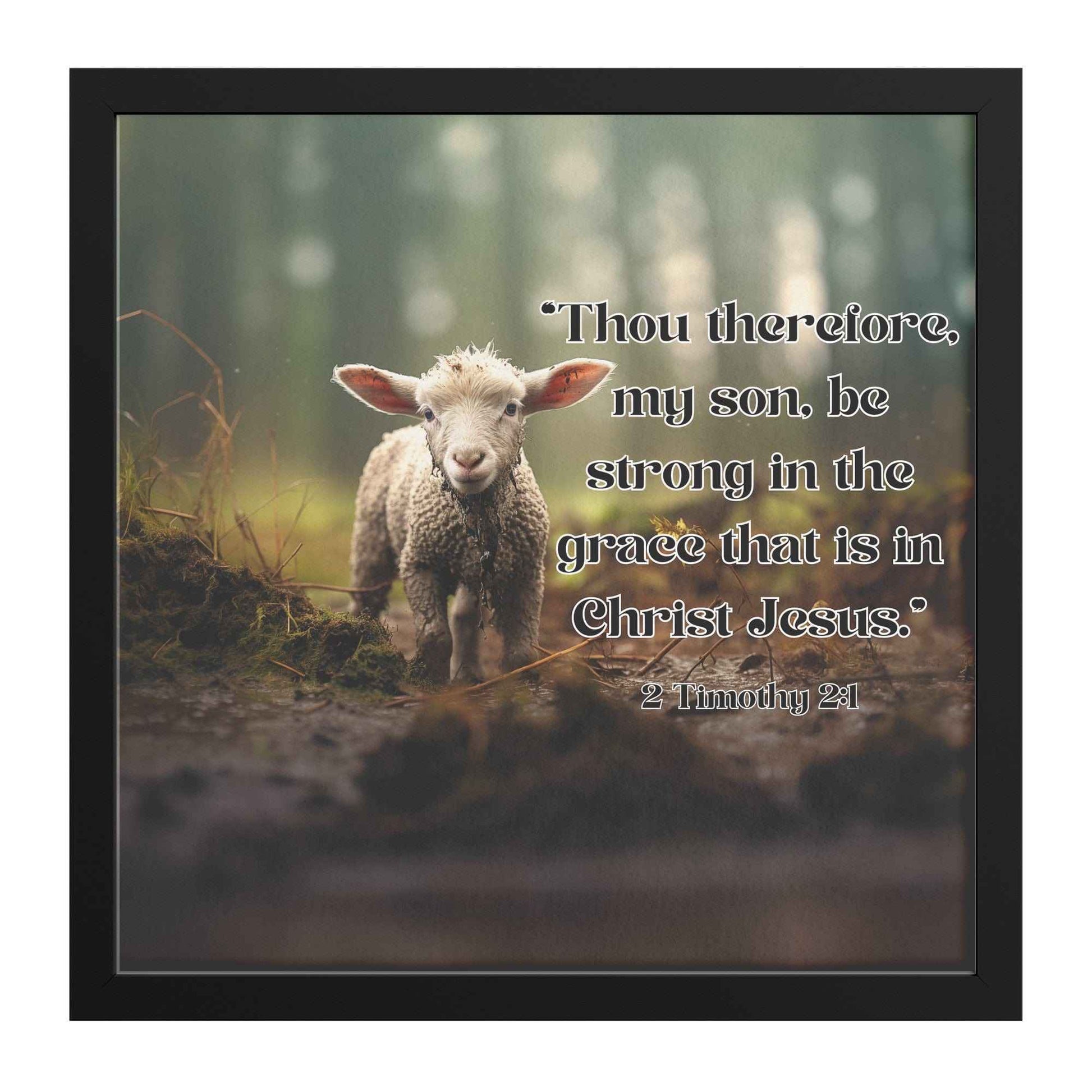 Lamb In The Forest 2 Timothy 2:1 Square Framed Christian Art Print
